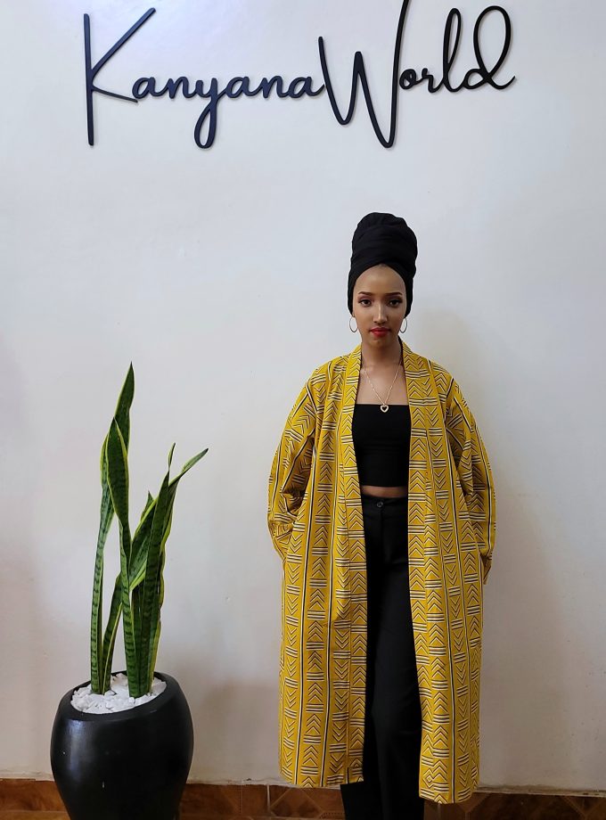 Midi yellow printed kimono