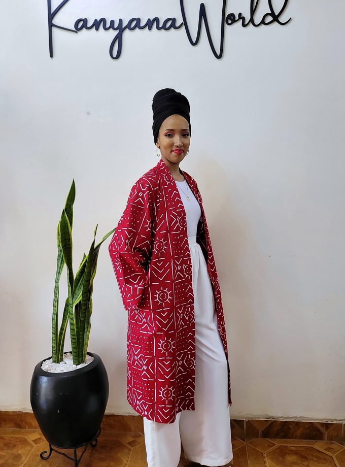 Midi red printed kimono