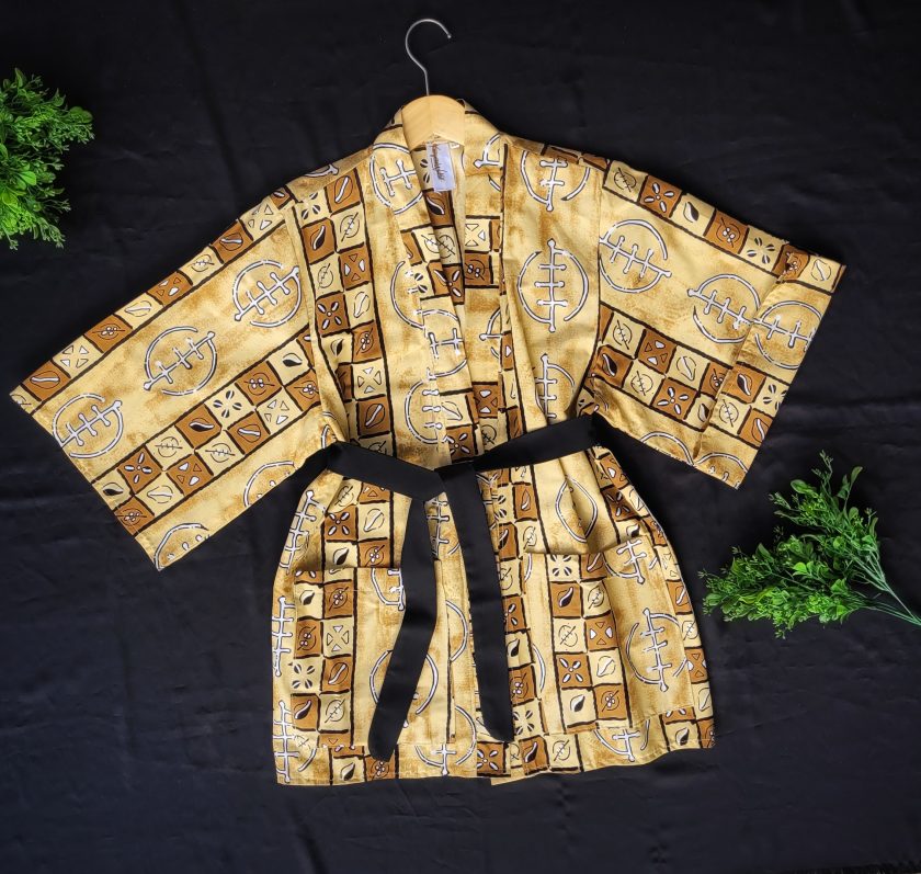 Golden beige printed kimono - Image 2