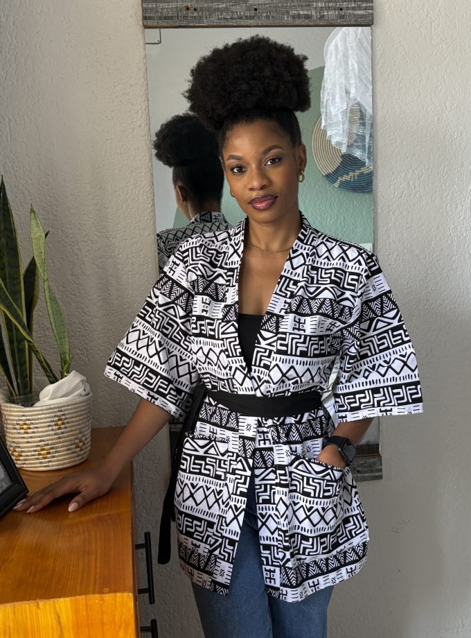 BW Bogolan printed kimono