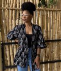 Black printed kimono