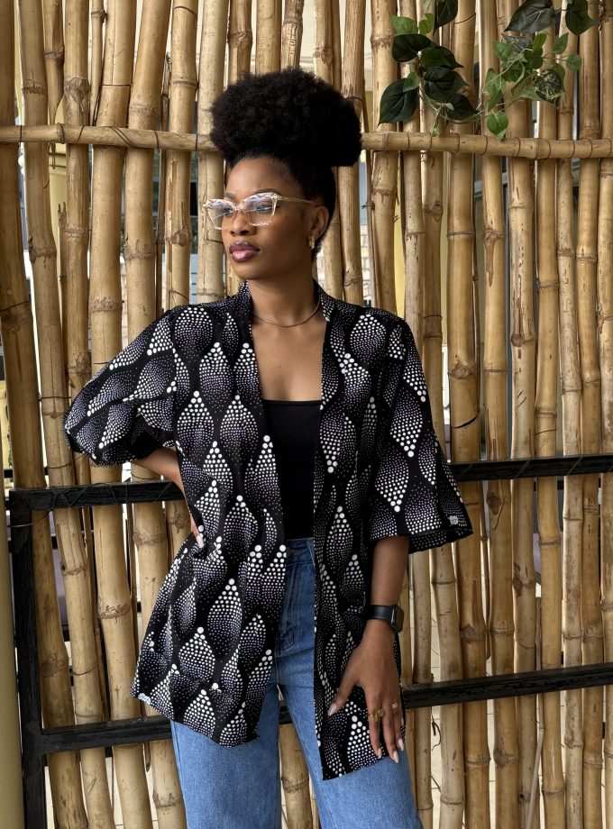 Black printed kimono