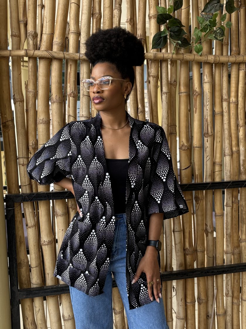 Black printed kimono