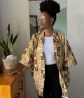 Golden beige printed kimono