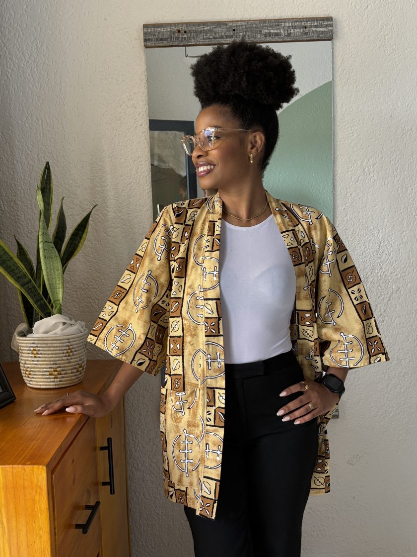 Golden beige printed kimono - Image 3