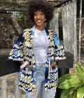 Blue printed kimono