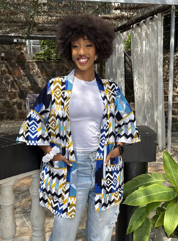 Blue printed kimono