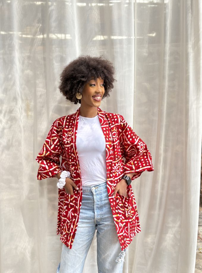 Red printed kimono