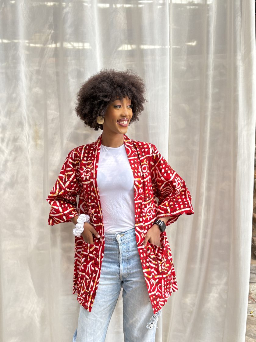 Red printed kimono