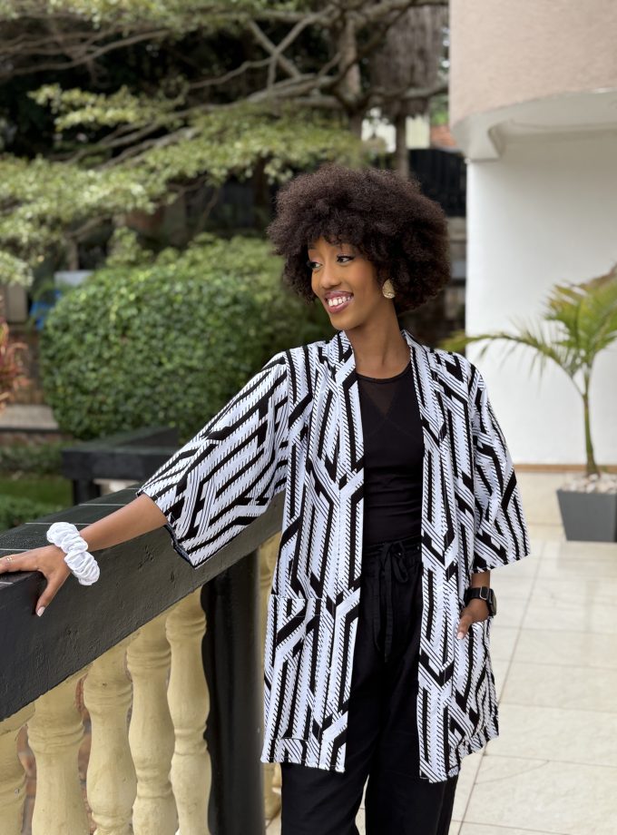 BW printed kimono