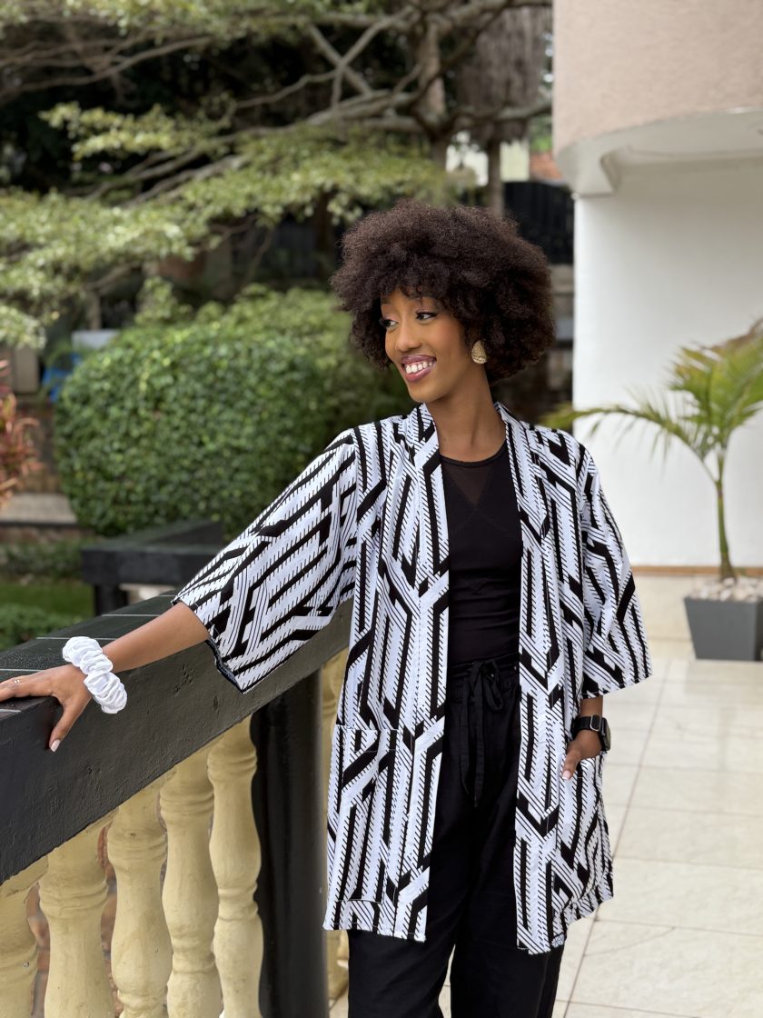 BW printed kimono