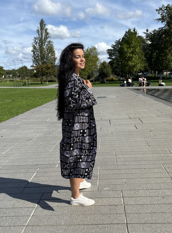 Midi black printed kimono