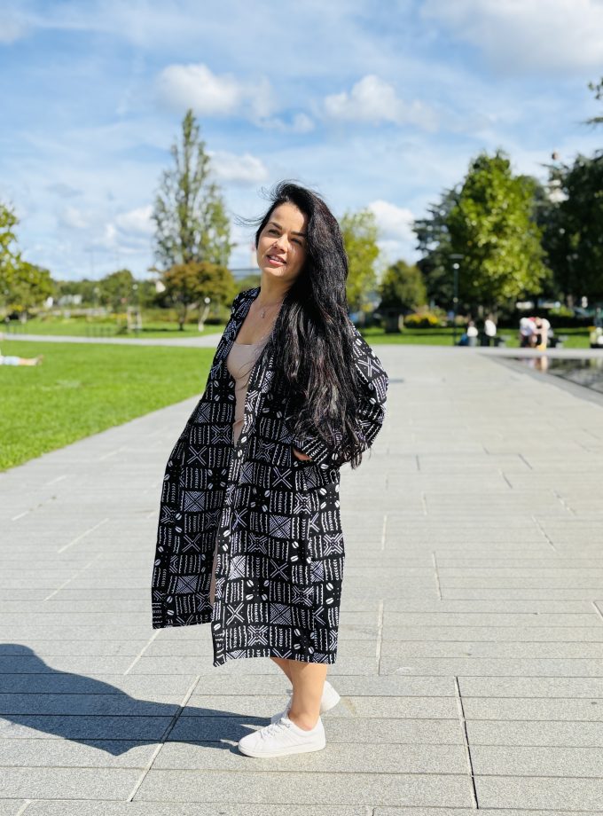 Midi black printed kimono